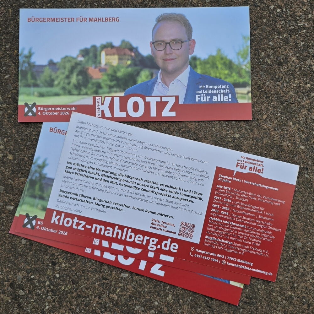 Man sieht die Flyer von Stephan Klotz, welche am letzten Wochenende im gesamten Gemeindegebiet verteilt wurden.